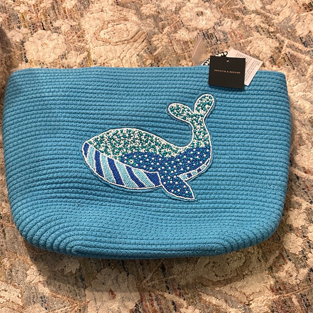 Blue Whale Embroidered beach bag - NWT